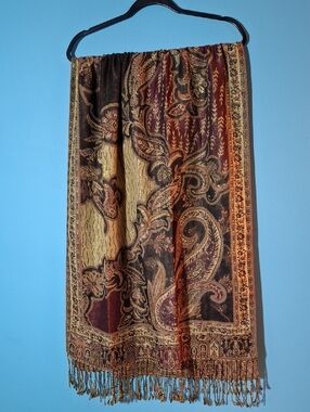 Burgundy and Gold Paisley Scarf
